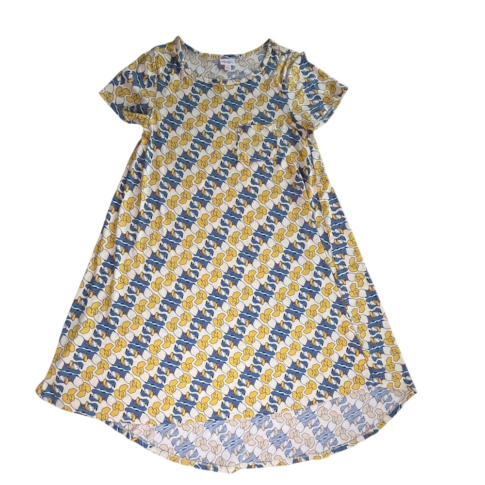LuLaRoe Women's Donald Duck Disney A Line Dress Small S Yellow Blue Novelty-842